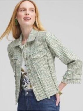 Chico's Light Green Tweed Cropped Blazer